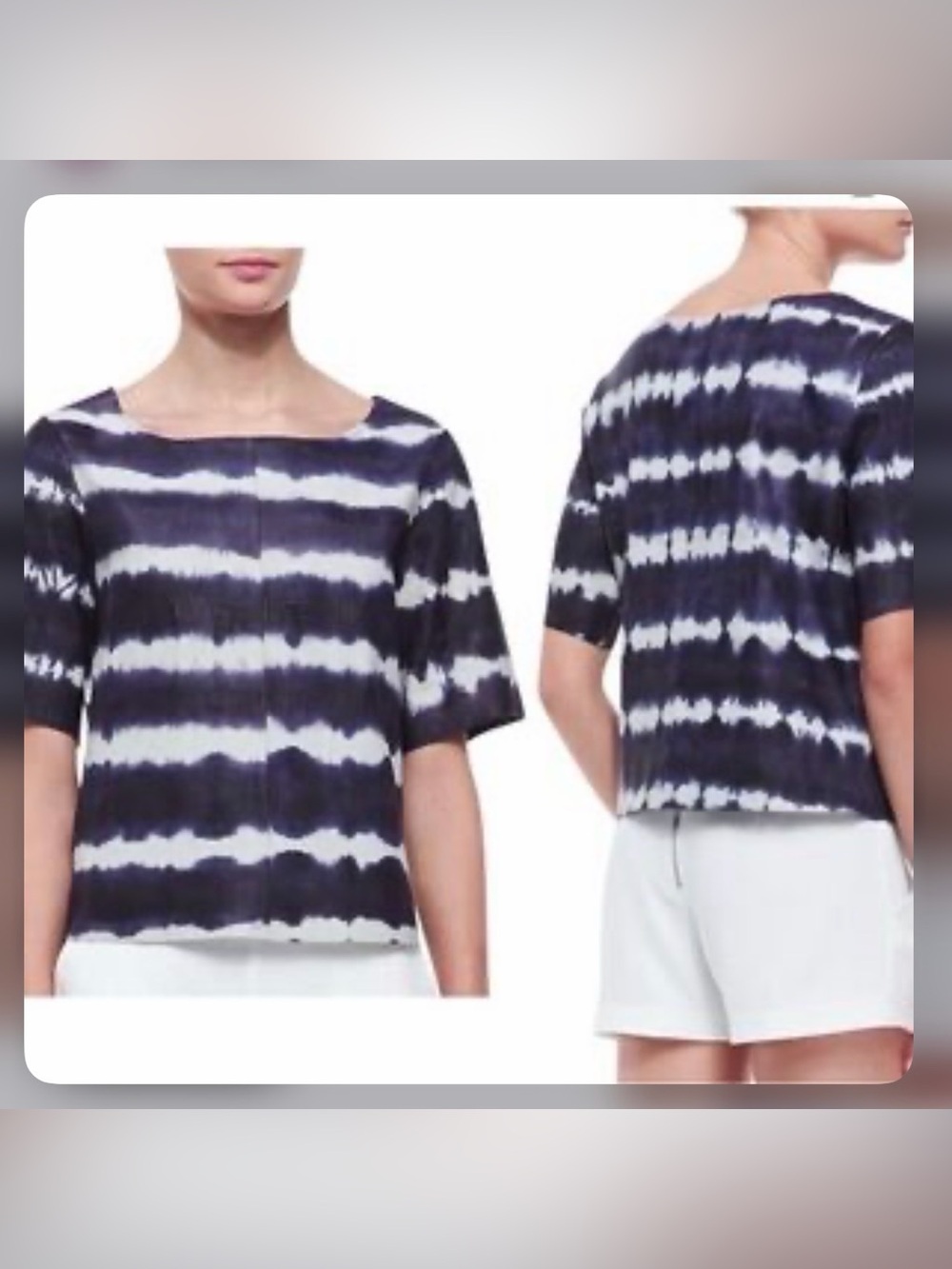 Trina Turk Leather Vintage Navy & White Tie-Dye Boxy Top